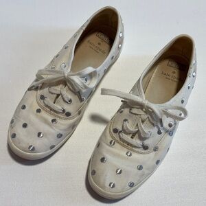 Stylish Cream Sneakers with Silver Dots